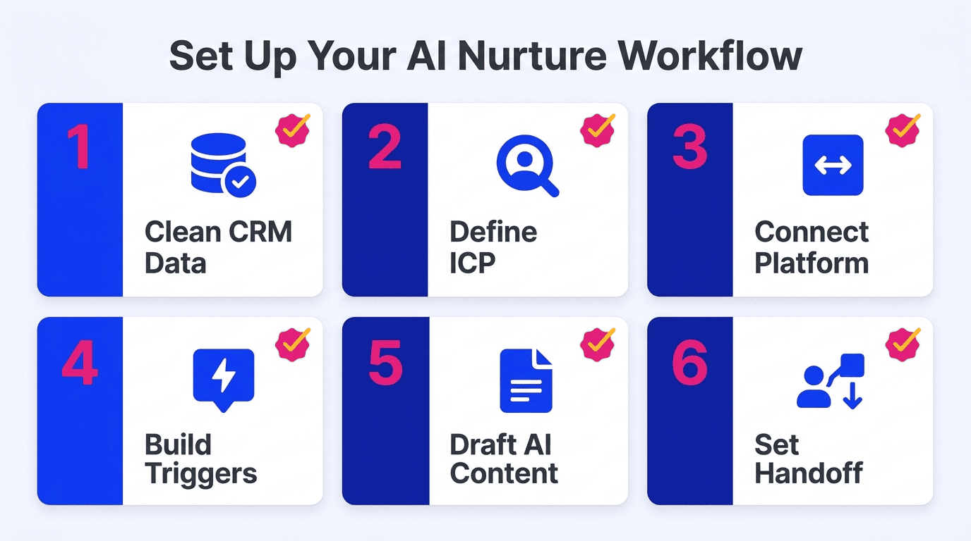 Six-step checklist for setting up an AI lead nurturing workflow