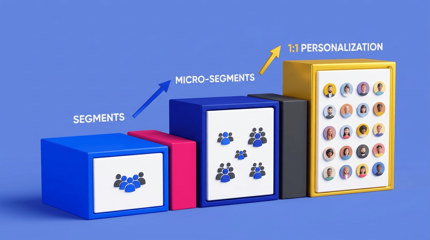 Progression from broad segments to micro-segments to true 1:1 personalization
