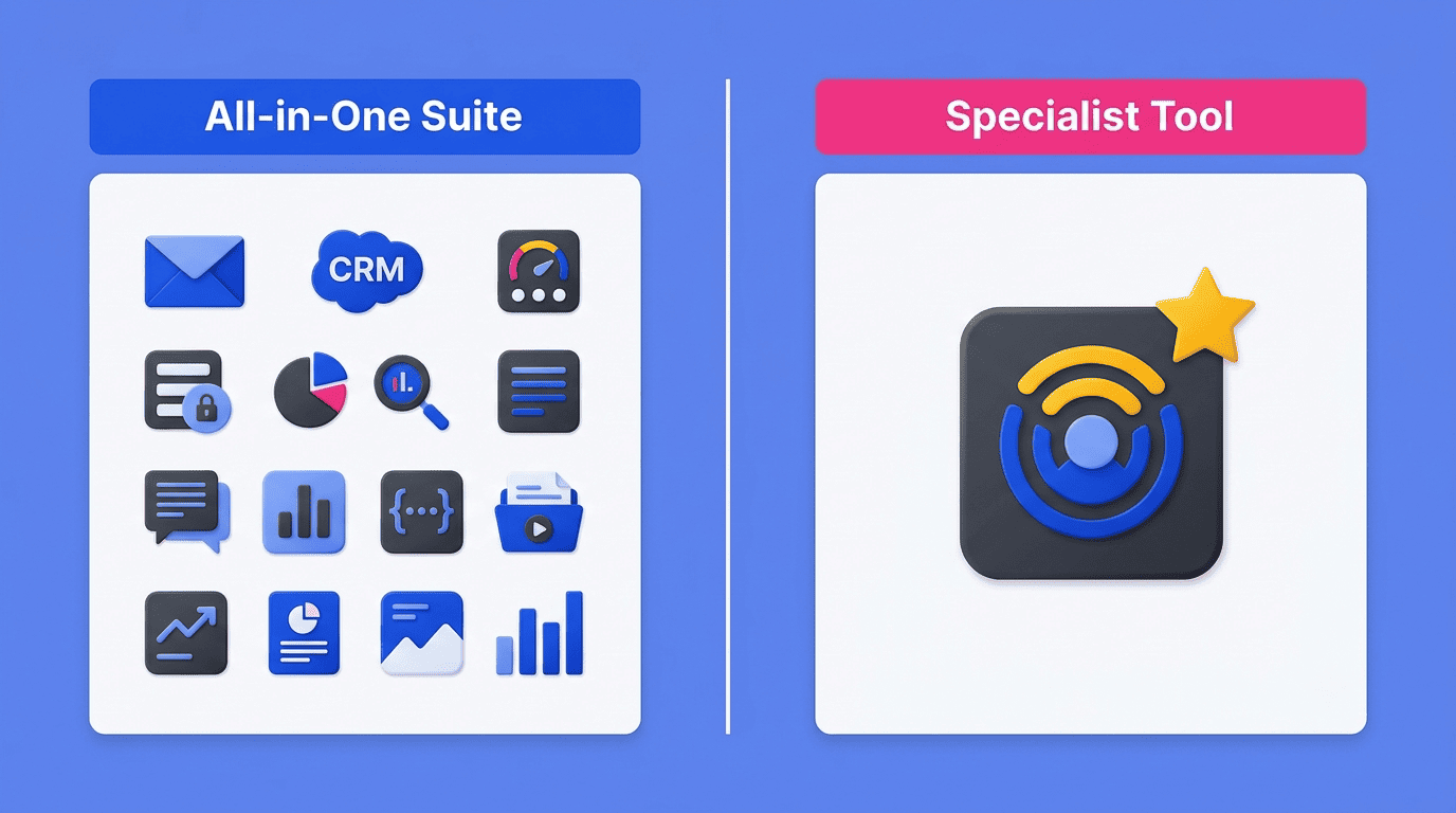 Comparison of an all-in-one marketing suite versus a focused specialist tool